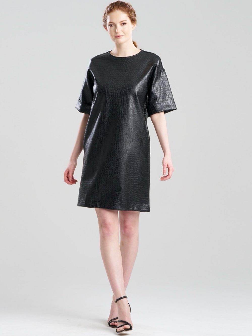 Natori Black Croc-Embossed Shift Dress